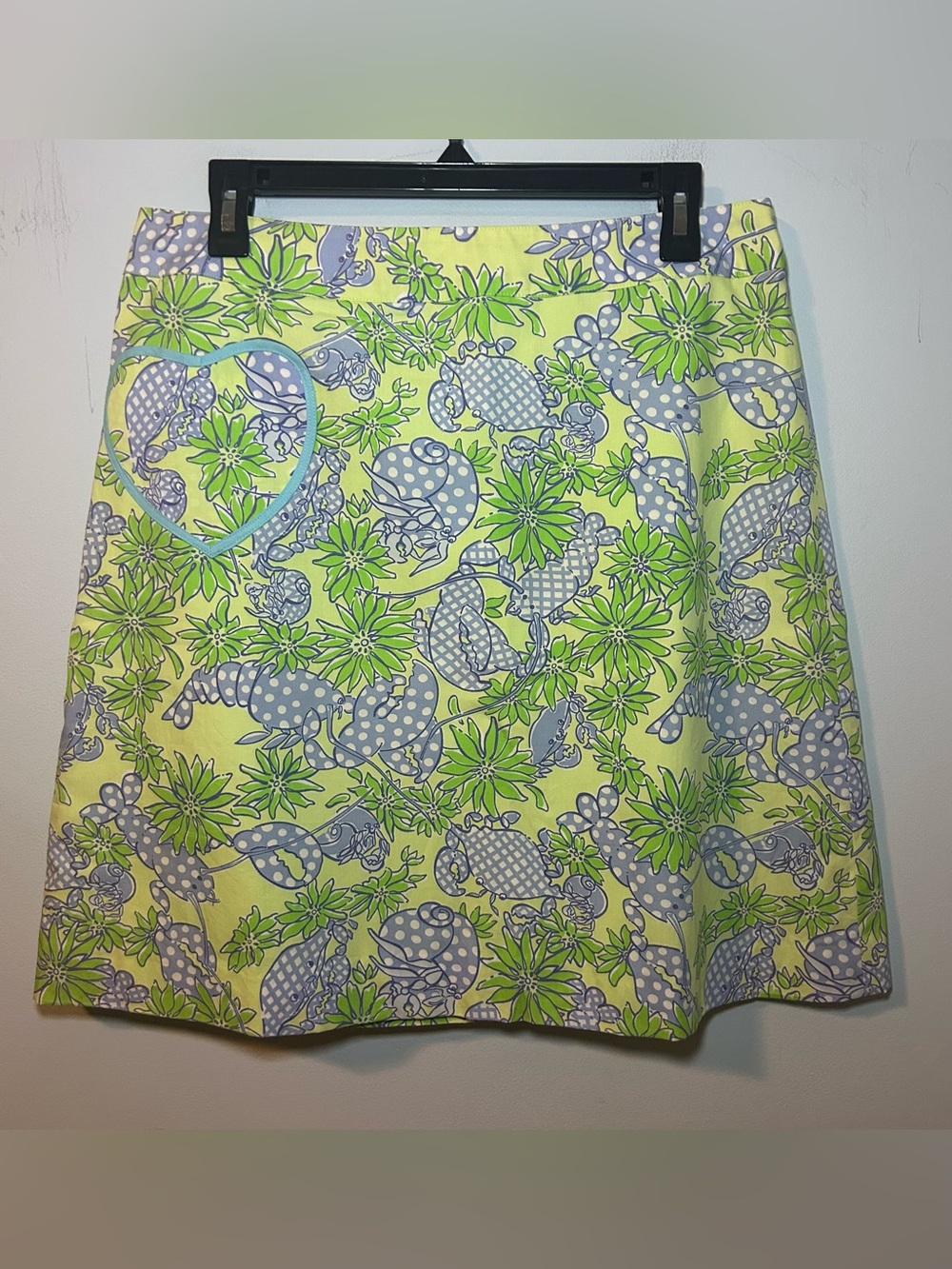 Vintage Lilly Pulitzer Green & Blue Seafood Salad Mini Skirt Size 8
